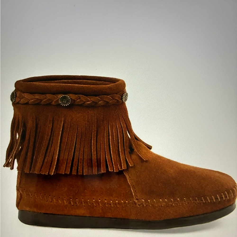 Minnetonka Brown Ankle Fringe moccasins 7.5